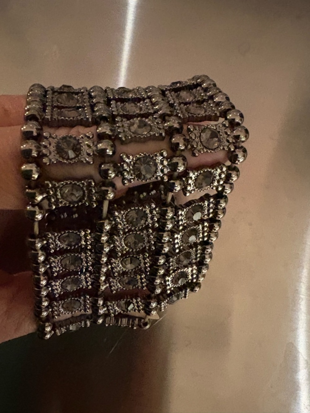 Rhinestone Silver-Tone Stretch Bracelet - Sparkling Women's Jewelry - Picture 2 of 4